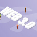web 3.0 internet technology big text word and people around with modern isometric style